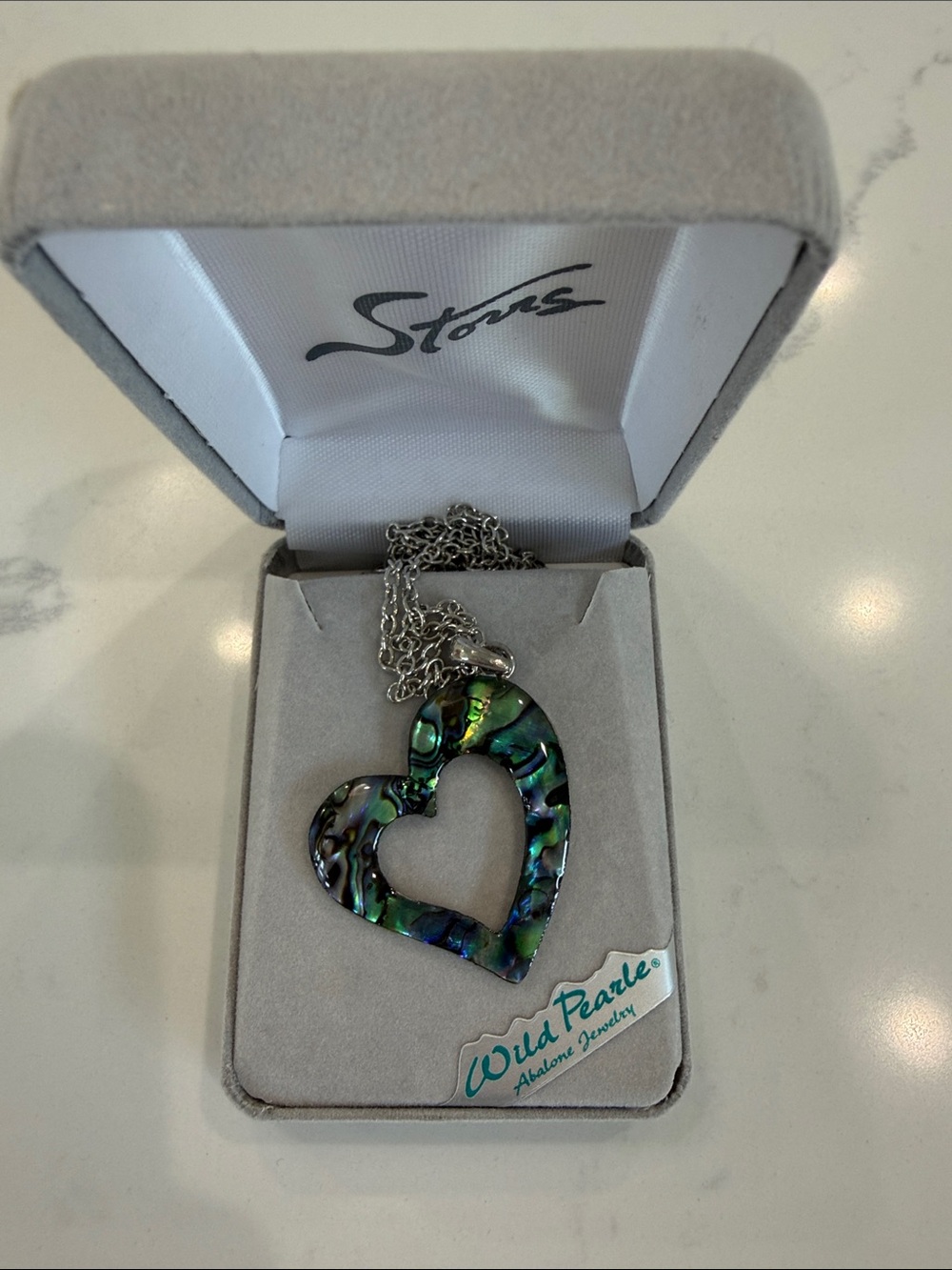 Wild Pearl Iridescent Green-Blue Abalone Heart Necklace